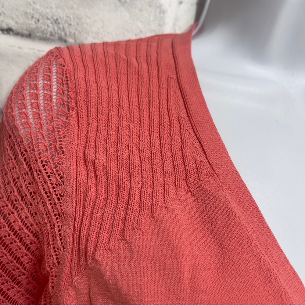 Metric New York Coral V-Neck Button Down Sheer Sleeve Cardigan NWT Small - Picture 4 of 11